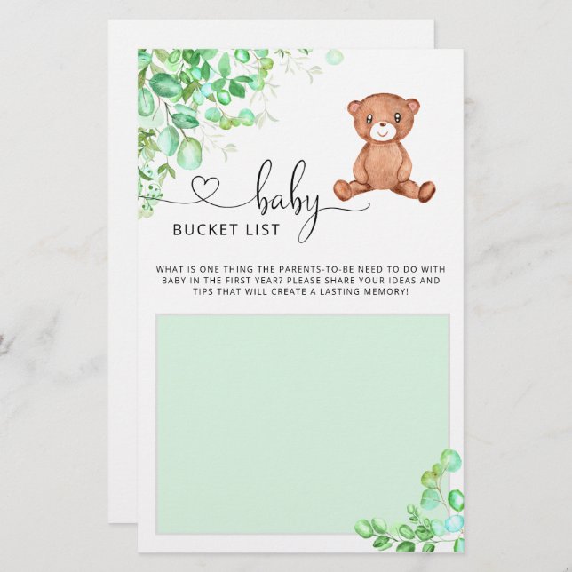 Kleine Babyduschenspielliste (Vorne/Hinten)