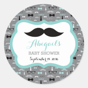 Kleine Babyduschklemme, Aquamarin, grau, schwarz Runder Aufkleber