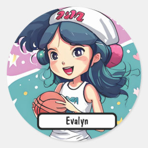 Kleine Baller Babe, mit Custom Nametag! Runder Aufkleber
