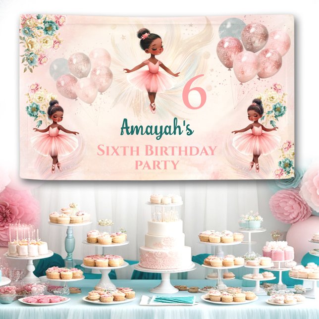 Kleine Ballerina Pink Aquamarine Blütenmädchen Geb Banner (Little Ballerina Pink Teal Floral Girl Birthday Banner)