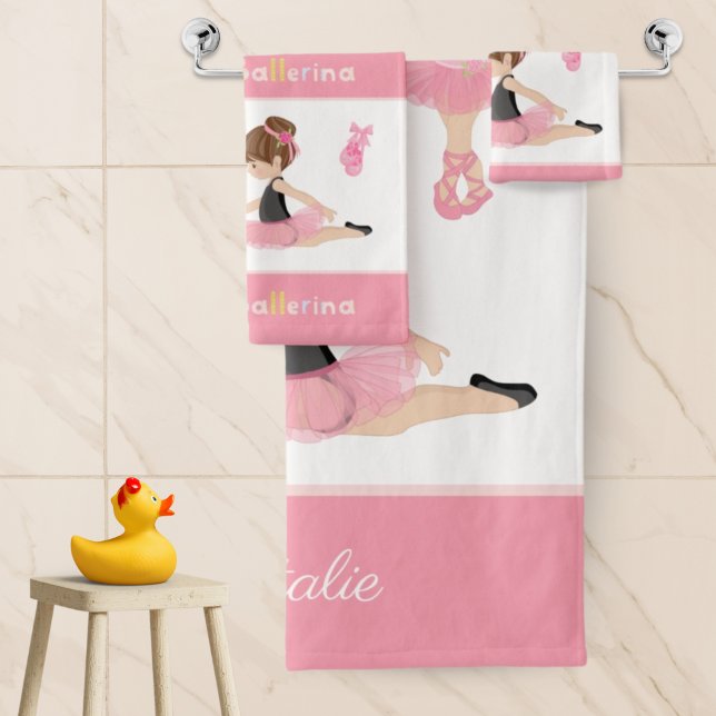 Kleine Ballerina Pink Ballettmädchen Name Badezimm Badhandtuch Set (Von Creator hochgeladen)