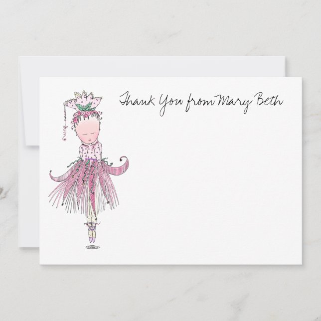 Kleine Ballerina pink Danke Note Card (Vorderseite)