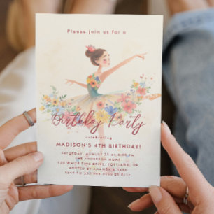 Kleine Ballerina und blumenreiche Geburtstagsparty Einladung