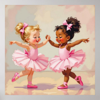 Kleine Ballerinas tanzen süße Illustration Poster