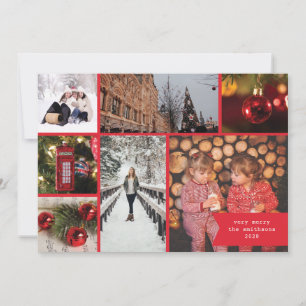 Kleine Band-Mehrfach-Foto-Weihnachten Rot Kariert Feiertagskarte