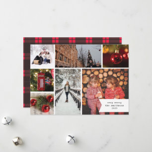 Kleine Band-Mehrfach-Foto-Weihnachten Rot Kariert Feiertagskarte
