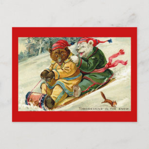 Kleine Bären, Schlittenfahren Vintage Postkarte
