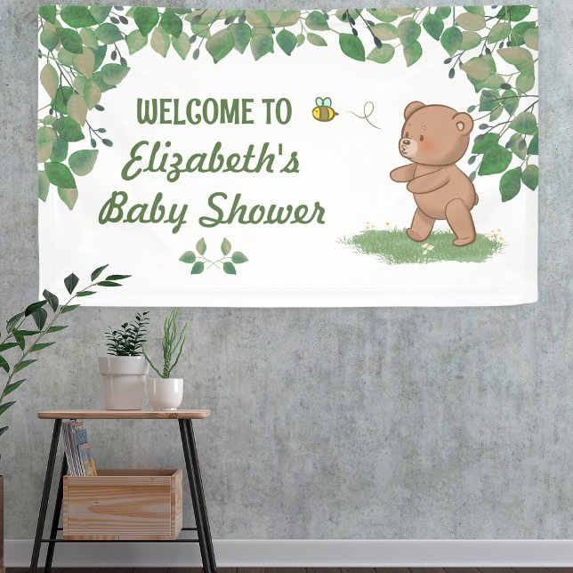 Kleine Bärennatur Babydusche Willkommen Banner (Welcome guests with a nature-inspired baby shower banner!)