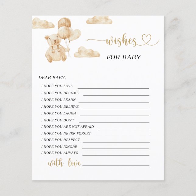 Kleine Bärenwünsche für die Babykarte (Vorderseite)