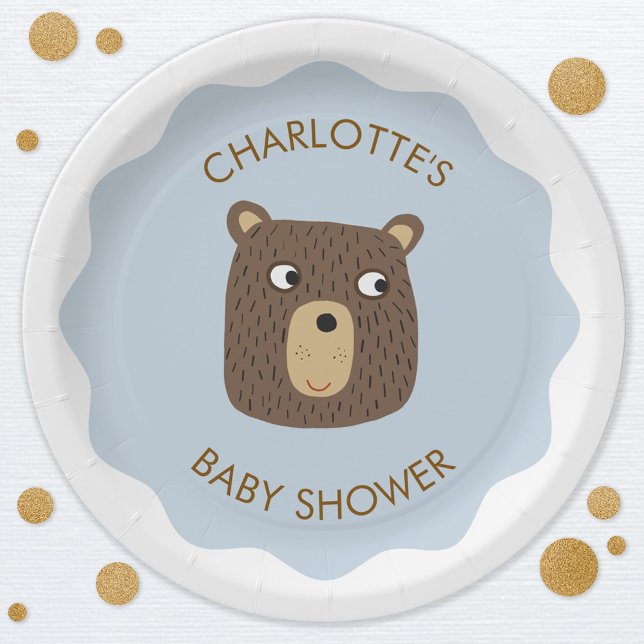 Kleine Bärenwürfel Babydusche Personalisiert Pappteller (Adorable little teddy bear cub personalized baby shower party paper plates)