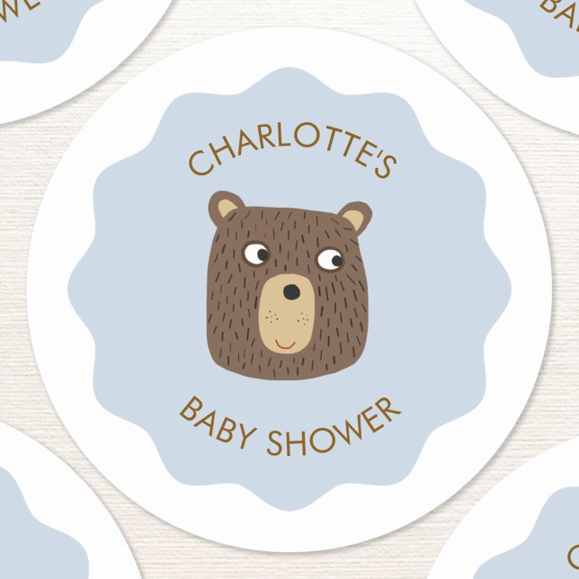 Kleine Bärenwürfel Babydusche Personalisiert Runder Aufkleber (Adorable little teddy bear cub personalized baby shower party stickers)