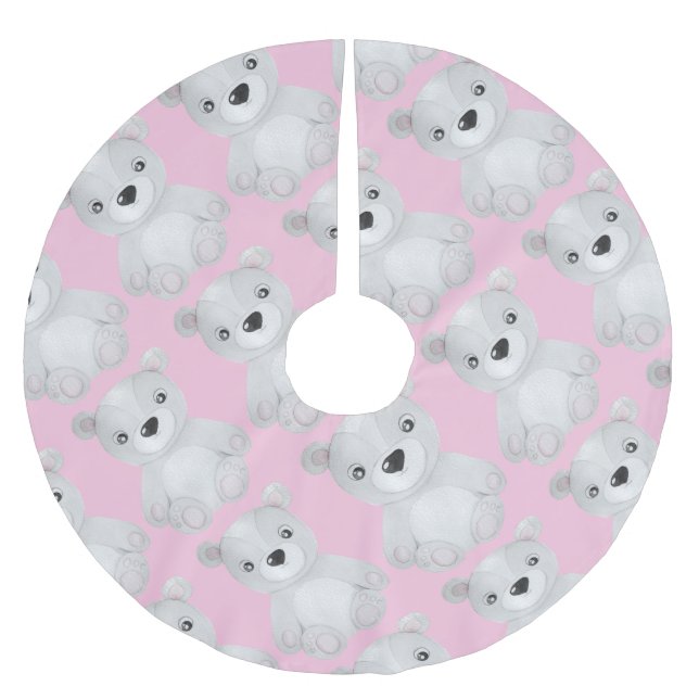Kleine Bear Baby Pink Girl Holiday Dekoration Polyester Weihnachtsbaumdecke (Vorderseite)