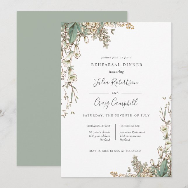 Kleine Bellblumen zum Abendessen mit Whimsical Pro Einladung (Vorne/Hinten)