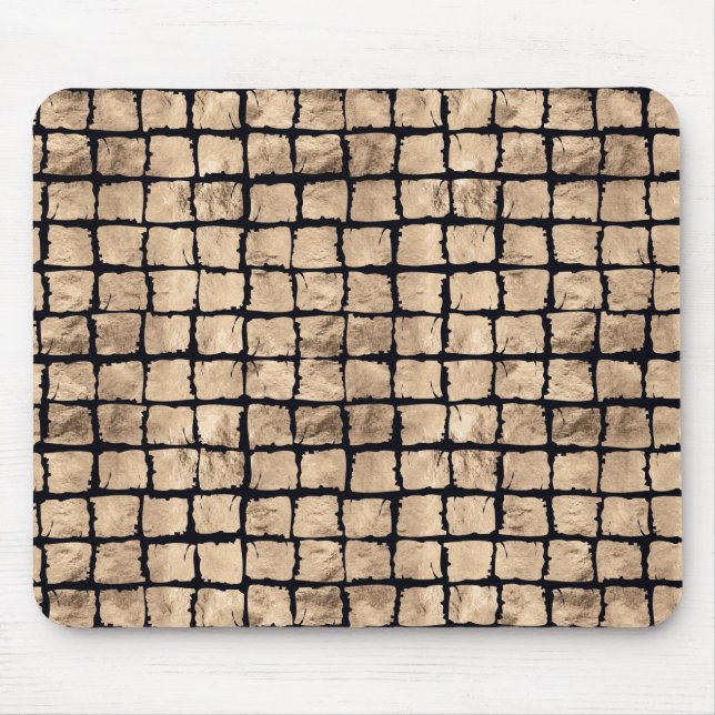 Kleine bemalte Quadrate in Rose gold und schwarz Mousepad (Vorne)