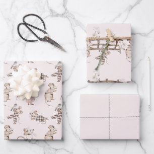 Kleine beschäftigte braune Mäuse Baby Geschenkpapier Set