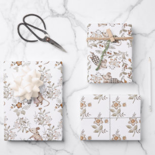Kleine beschäftigte braune Mäuse Baby Geschenkpapier Set