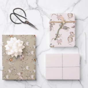 Kleine beschäftigte braune Mäuse Baby Geschenkpapier Set