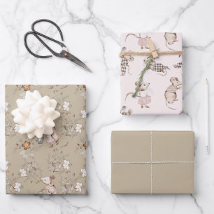 Kleine beschäftigte braune Mäuse Baby Geschenkpapier Set