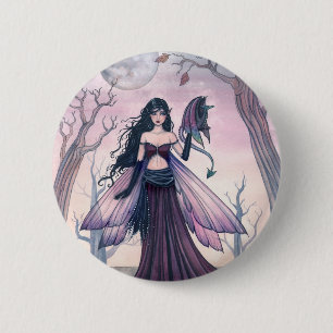 Kleine Bestie Lila Feen- und Drachen-Fantasie-Kuns Button