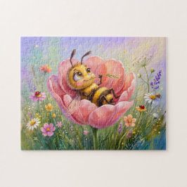 Kleine Biene ruht auf einer Blume zwischen leuchte Puzzle
