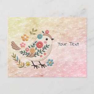 Kleine Bird-Blätter Blume Rosa Postkarte