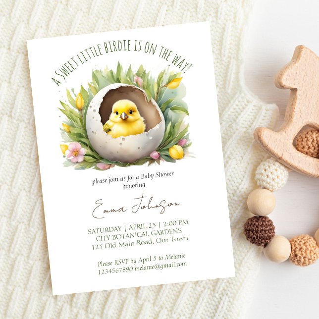 Kleine Birdie Schlüpfen bald Frühlingshaube Einladung (Little birdie hatching soon spring baby shower template invitation digital download cute canary bird)
