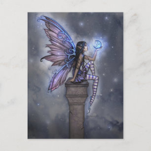 Kleine Blaue Mond Fee Fantasie Postkarte