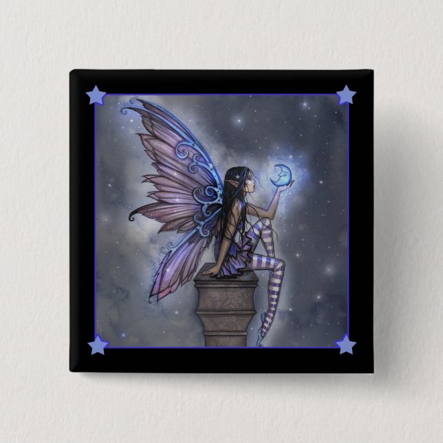 Kleine Blaue Mond Fee Fantasy Pinback Button (Vorderseite)