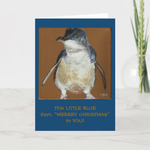 Kleine blaue Pinguin-Weihnachtskarte Feiertagskarte
