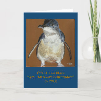 Kleine blaue Pinguin-Weihnachtskarte Feiertagskarte
