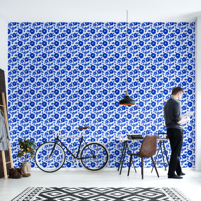 Kleine blaue Rosenwand Tapete (Wohnbereich)