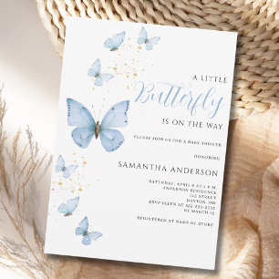 Kleine Blaue Schmetterlings-Baby-Party für Jungen  Einladung
