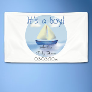 Kleine blaue Segelboot-Jungen-Baby-Party Banner