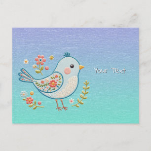Kleine Blaue Vogel-Blumen-Postkarte Postkarte