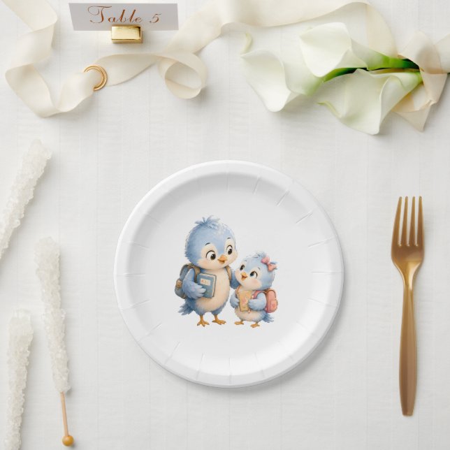 Kleine Blaue Vögel Runder Papier-Teller Pappteller (Hochzeit)