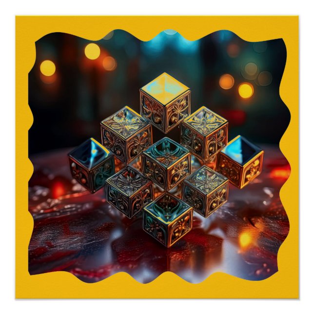 Kleine Blöcke mit geometrischen Designs gestapelt Poster (Vorderseite)