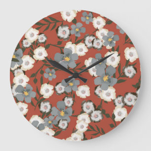 Kleine Blume: Aquarell Nahtloser Stil Große Wanduhr