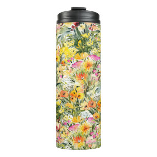 Kleine Blume Feld: Helle Wasserfarbe. Thermosbecher