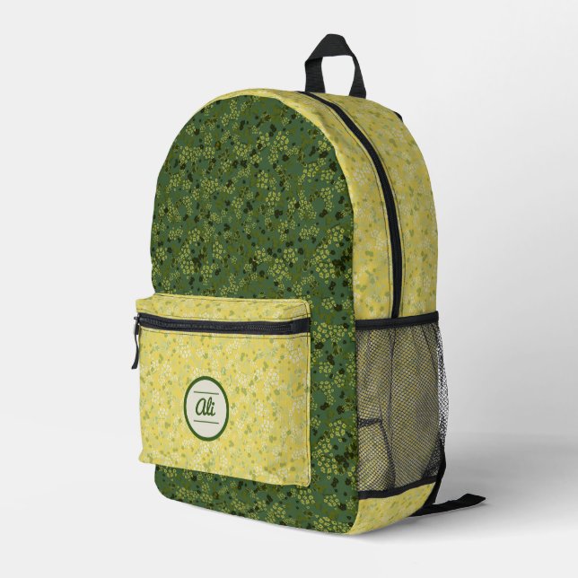 Kleine Blume Gelb und Grün Bedruckter Rucksack (Rückseitige Ecke Rechts)