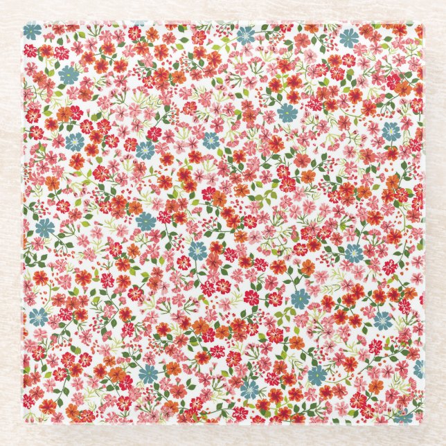 Kleine Blume, im Stile von calico nahtloser Backgr Glasuntersetzer (Vorderseite)