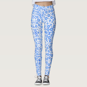 Kleine Blume Muster.Blue 01.b Weiße BG-Leggings Leggings