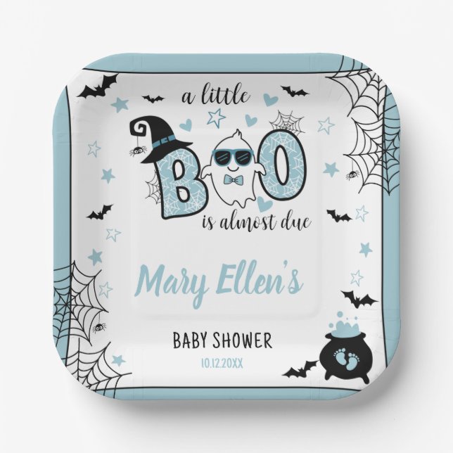 KLEINE BOO BLUE HALLOWEEN BABY DUSCHE PAPPTELLER (Vorderseite)