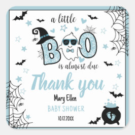 KLEINE BOO BLUE HALLOWEEN BABY SHOWY DANKE QUADRATISCHER AUFKLEBER