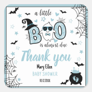 KLEINE BOO BLUE HALLOWEEN BABY SHOWY DANKE QUADRATISCHER AUFKLEBER