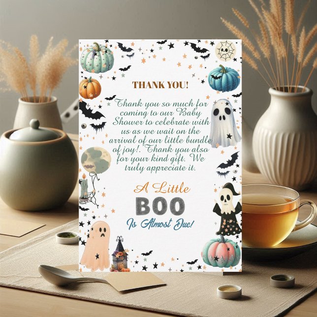 Kleine BOO ist wegen Ghost Pumpkin Spooky Baby Dus Dankeskarte (Little BOO Is Due Ghost Pumpkin Spooky Baby Shower Thank You Card)