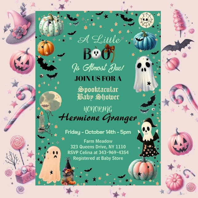 Kleine BOO ist wegen Ghost Pumpkin Spooky Baby Dus Einladung (Little BOO Is Due Ghost Pumpkin Spooky Baby Shower Invitation)