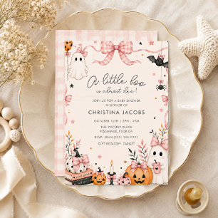 Kleine Boo Pink Gingham Halloween-Baby-Party Einladung