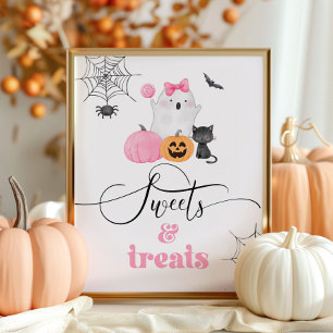 Kleine Boo rosa Geist Halloween Süßigkeiten und Le Poster