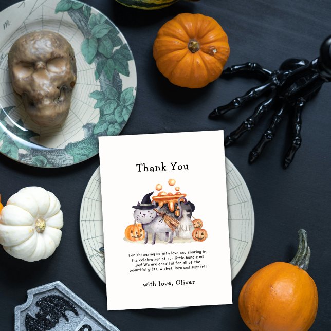 Kleine Bookkatze in Hexenhutdusche Dankeskarte (Brewing Little Boo Cat In Witch Hat Baby Shower Thank You Card)