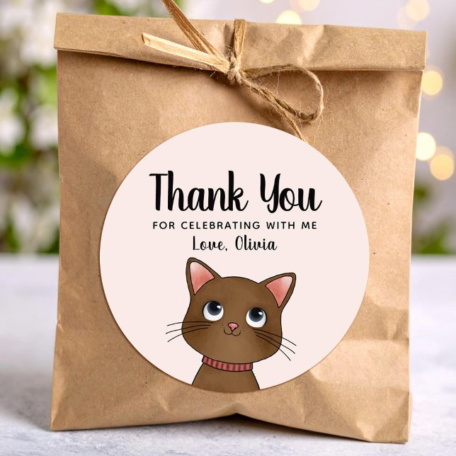 Kleine braune Katze danke dir Runder Aufkleber (Von Creator hochgeladen)